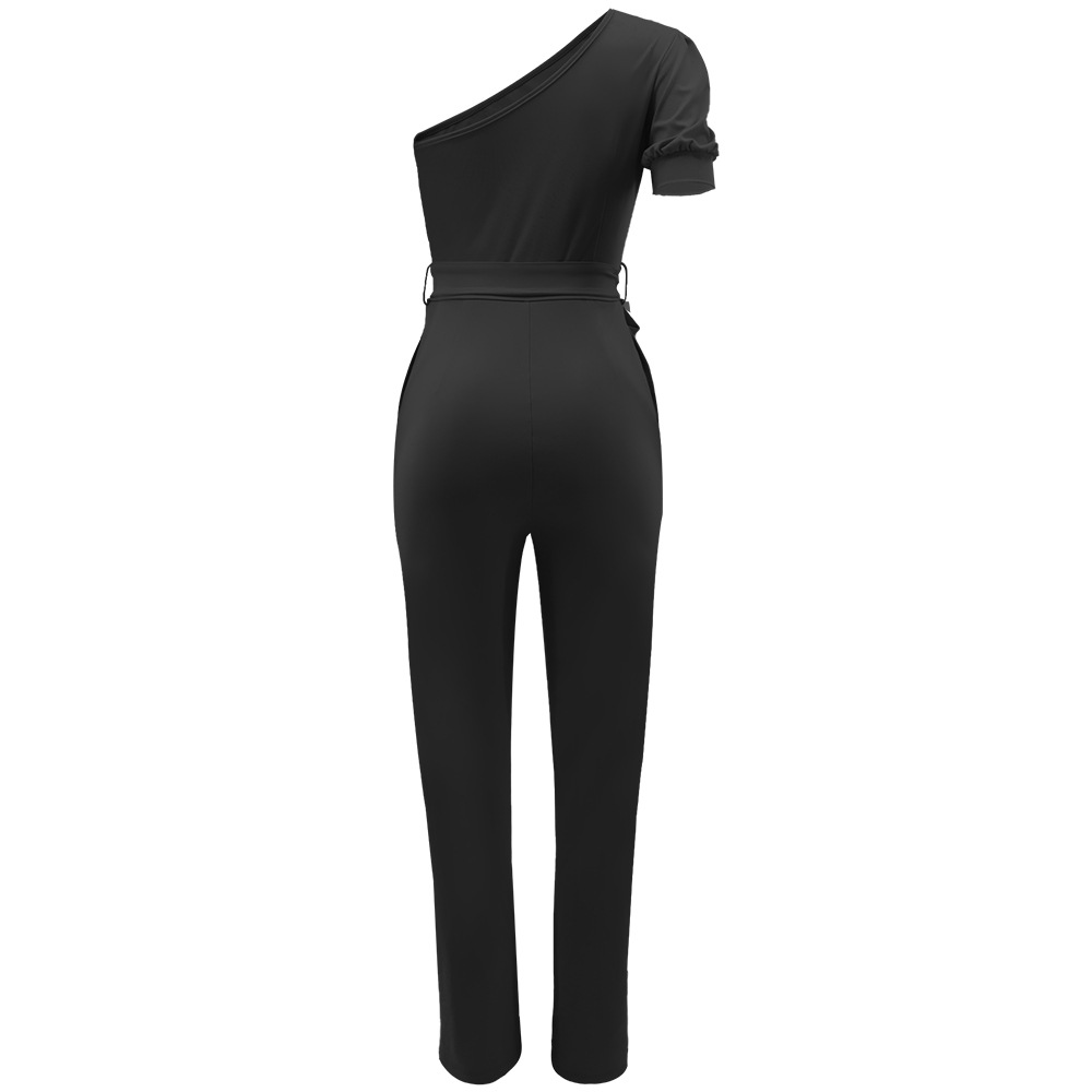 One Shoulder High Waist Backless Slim Tapered Trousers Women Jumpsuit 8 One Shoulder High Waist Backless Slim Tapered Trousers Women Jumpsuit