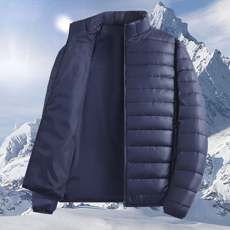 -25 Winter Season Stand-Collar Cotton Jacket, Lightweight Silk Cotton Coat, Men's Ultra-Light Jacket, Solid Color Versatile and Waterproof