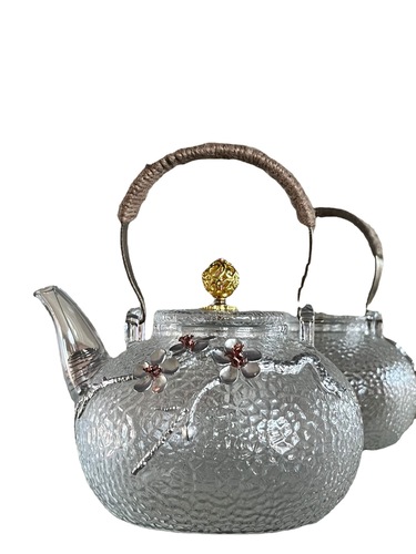 Cooking tea around the stove with hammer pattern Japanese style copper handle teapot glass teapot High borosilicate household health pot enamel pot