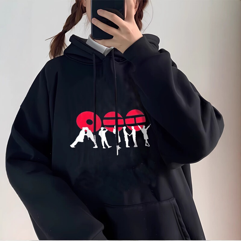 Bts Stage Silhouette Hooded Sweatshirt, Unisex Loose-Fitting Couple's Hoodie, Celebrity Fanwear, Trendy Brand