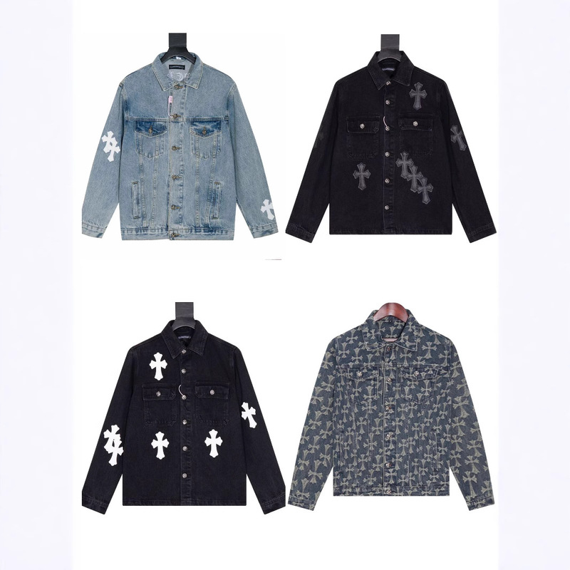 24Ss Correct Version Versatile Style Heavy-Duty Material Klorin Cross Patch Leather Jacket Denim Coat Cross-Border Wholesale