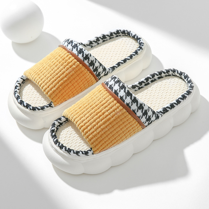 Zapatillas de lino simples antideslizantes pareja hogar fondo grueso mudo hombres y mujeres zapatillas de interior fresco Four Seasons algodón y lino primavera y otoño casa