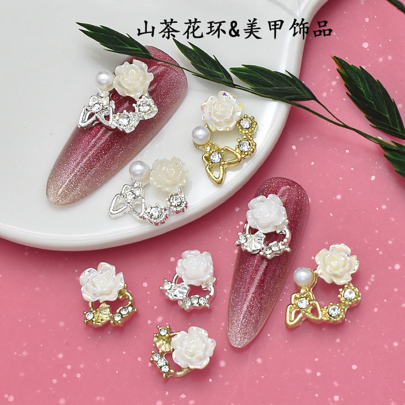 New Manicure Camellia Butterfly Wreath Alloy Three-dimensional Pearl Diamond Flower Japanese Simple Nail Diamond Jewelry New Manicure Camellia Butterfly Wreath Alloy Three-dimensional Pearl Diamond Flower Japanese Simple Nail Diamond Jewelry