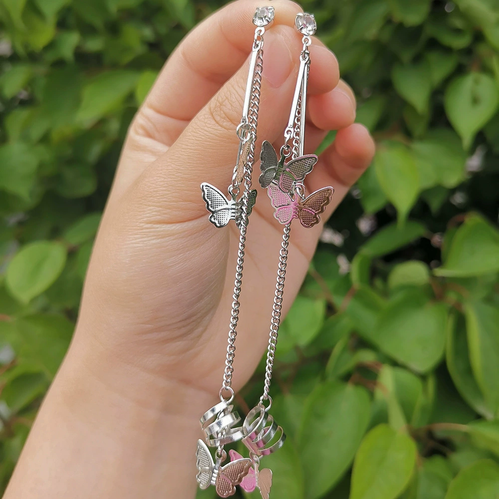 Brand retro metal earrings, ear clips with tassels, European style, for import