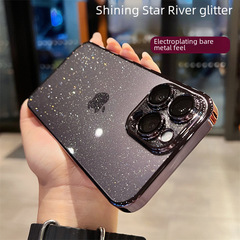 適用蘋果14星空閃粉手機殼iPhone15ProMax電鍍全包防摔13手機保護
