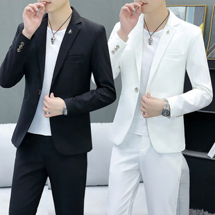 2025 men's casual suit suit solid color casual fashion sense luxury small suit a set of knot a generation of hair