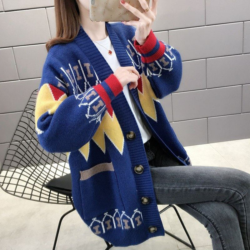 セーターのコートの女性と春秋の新型の色合わせの短いニットのカーディガンはゆったりとしています。|undefined