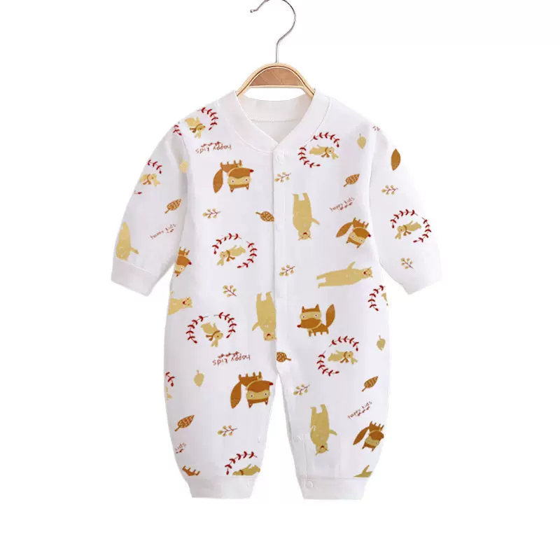 断码婴儿纯棉连体衣春秋长袖宝宝对开哈衣新生儿爬服外出服连身