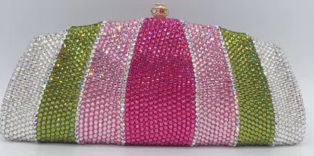 Túi clutch nữ đính kim cương thủ công đế bằng dự tiệc — Cuộn tròn đô la/phấn màu chi tiết 28