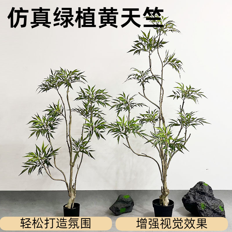 plantas verdes Huang Tianzhu planta en maceta de alta imitación planta falsa bonsai decoración de ventana de sala de estar simulación flor simulación