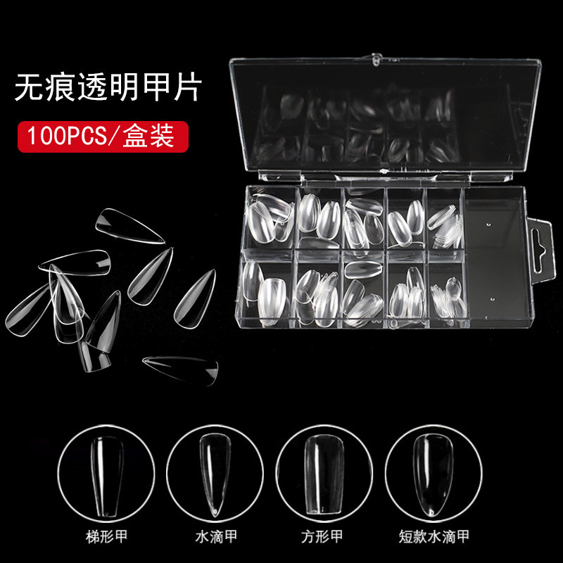 Nail nail pieces wholesale 100 boxed fold seamless French ballet armor transparent fake nail patch full half nail