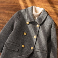 女童羊毛双面呢大衣秋冬新款儿童中大童英伦风双排扣翻领外套中长