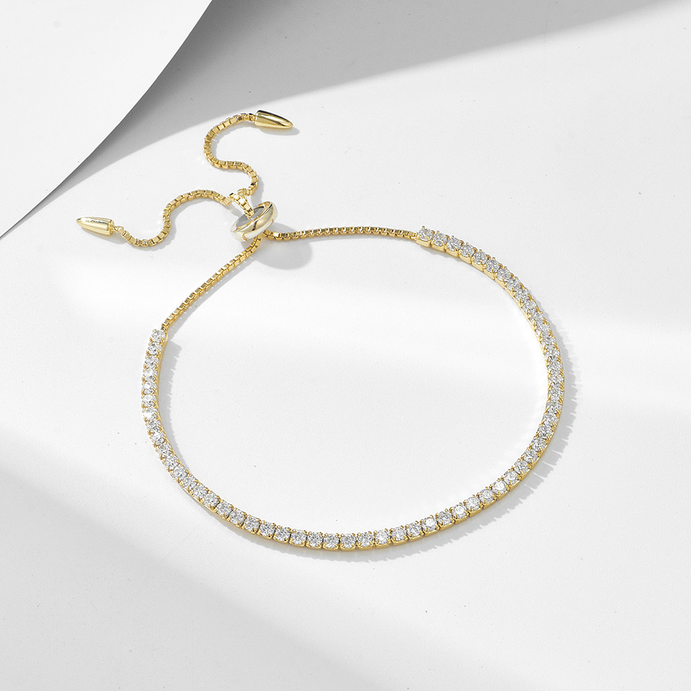 Venta caliente transfronteriza suministro de una sola fila diamante completo 2mm ronda ZIRCON pull ajustable s925 pulsera de plata para las mujeres