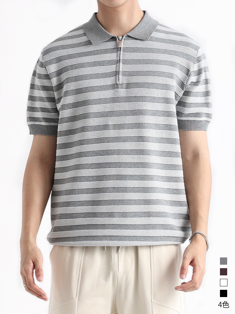 Hombres viejos tiendas de hielo polo camiseta de manga corta hombre verano alto sentido de negocios camiseta a rayas con collar para hombre
