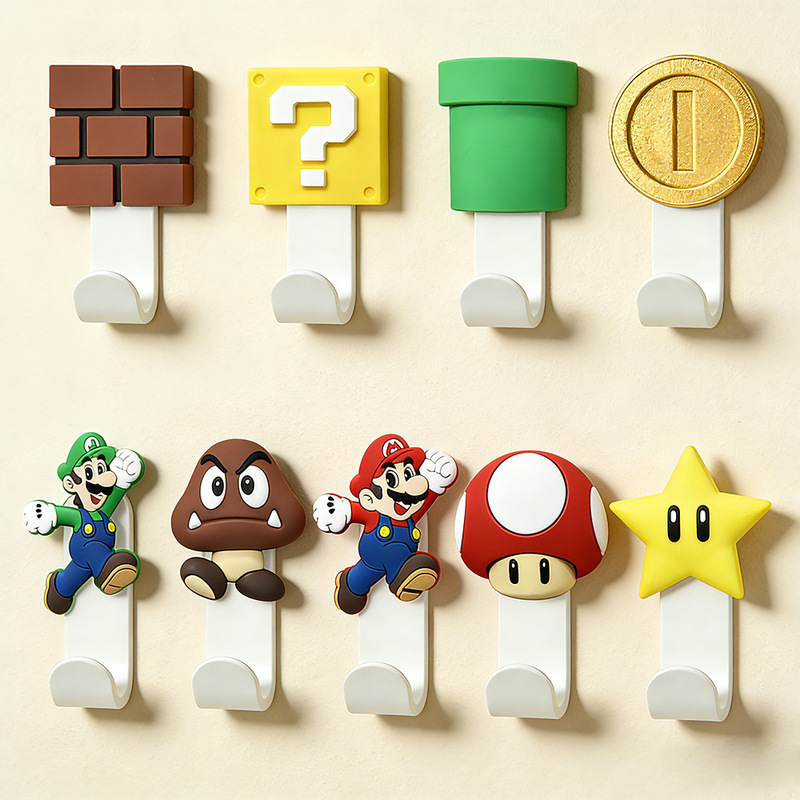 Mario Luigi Cartoon No-Drill Adhesive Hook Question Mark Box Gold Coin Decoration Entryway Bedroom Storage Clothes Hook Mario Luigi Cartoon No-Drill Adhesive Hook Question Mark Box Gold Coin Decoration Entryway Bedroom Storage Clothes Hook