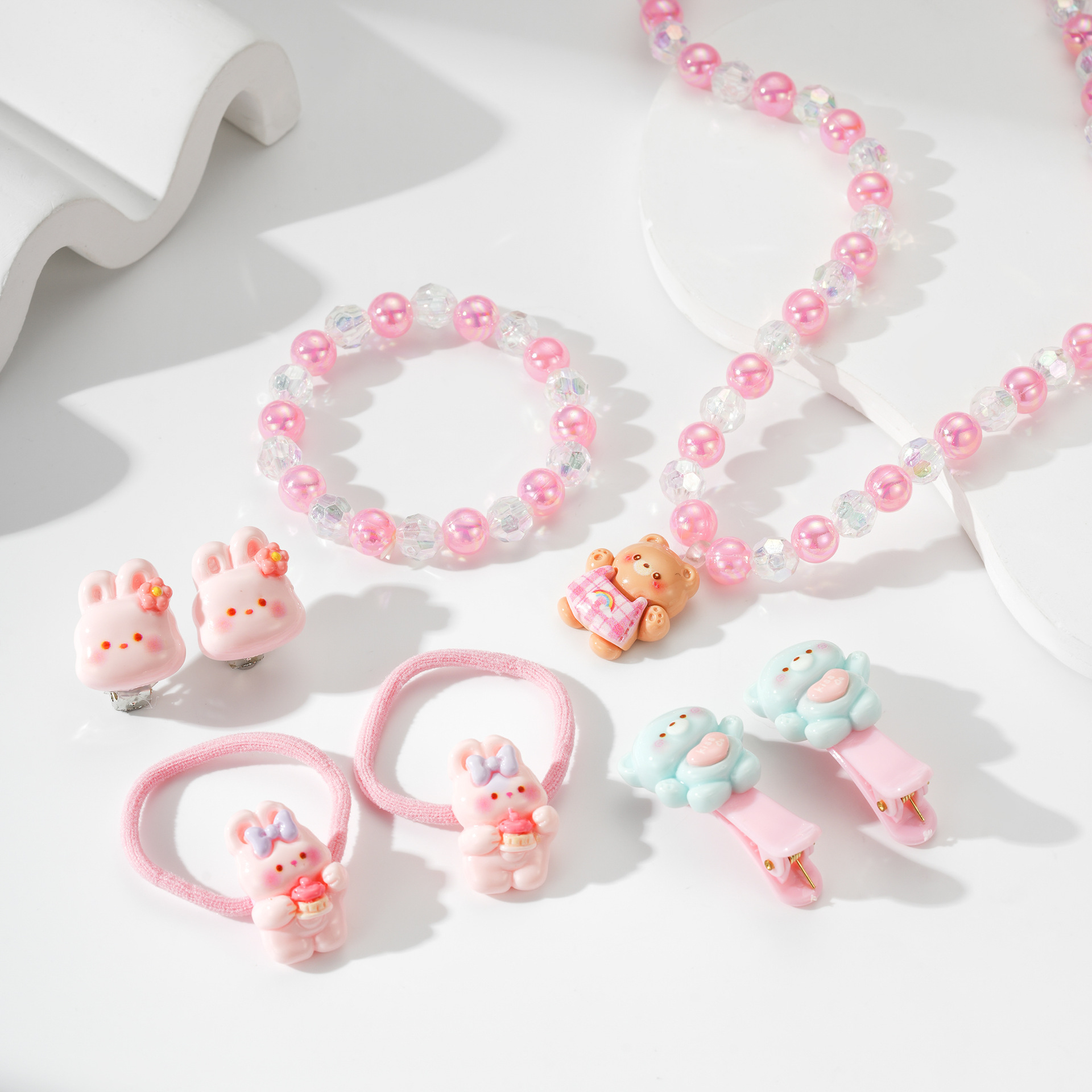 Niños juegos de joyería para el cabello princesa niñas lindas pulseras joyería brocas para el cabello collar banda de goma joyería image 2