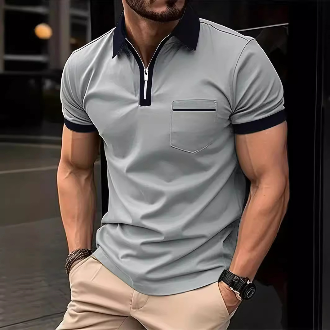 Monochrome Man – Europäisches und amerikanisches Herren-Freizeit-T-Shirt mit kurzen Ärmeln und Brusttasche für den täglichen Gebrauch._voghion.com