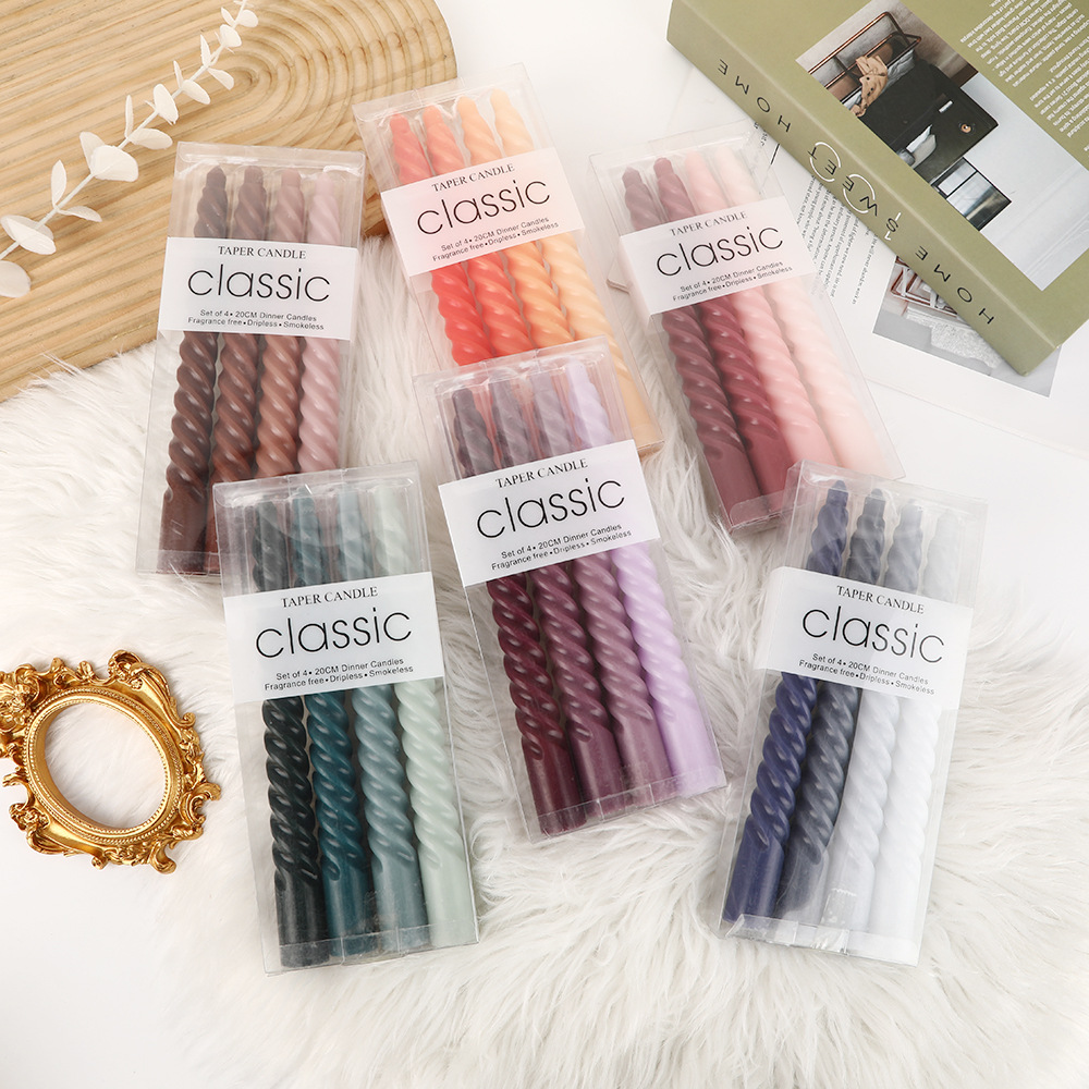 Morandi gradiente de color roscado vela larga vela romántica casera decoración de boda cera espiral transfronteriza