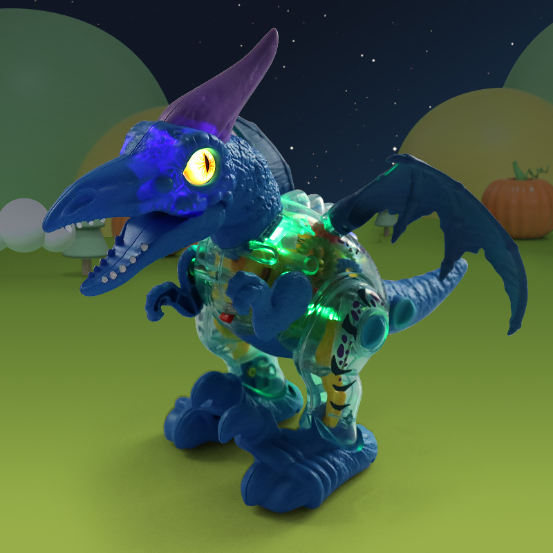 Tiktok mismo juguete de dinosaurio eléctrico engranaje transparente pterosaurus música luz simulación dinosaurio puesto al por mayor