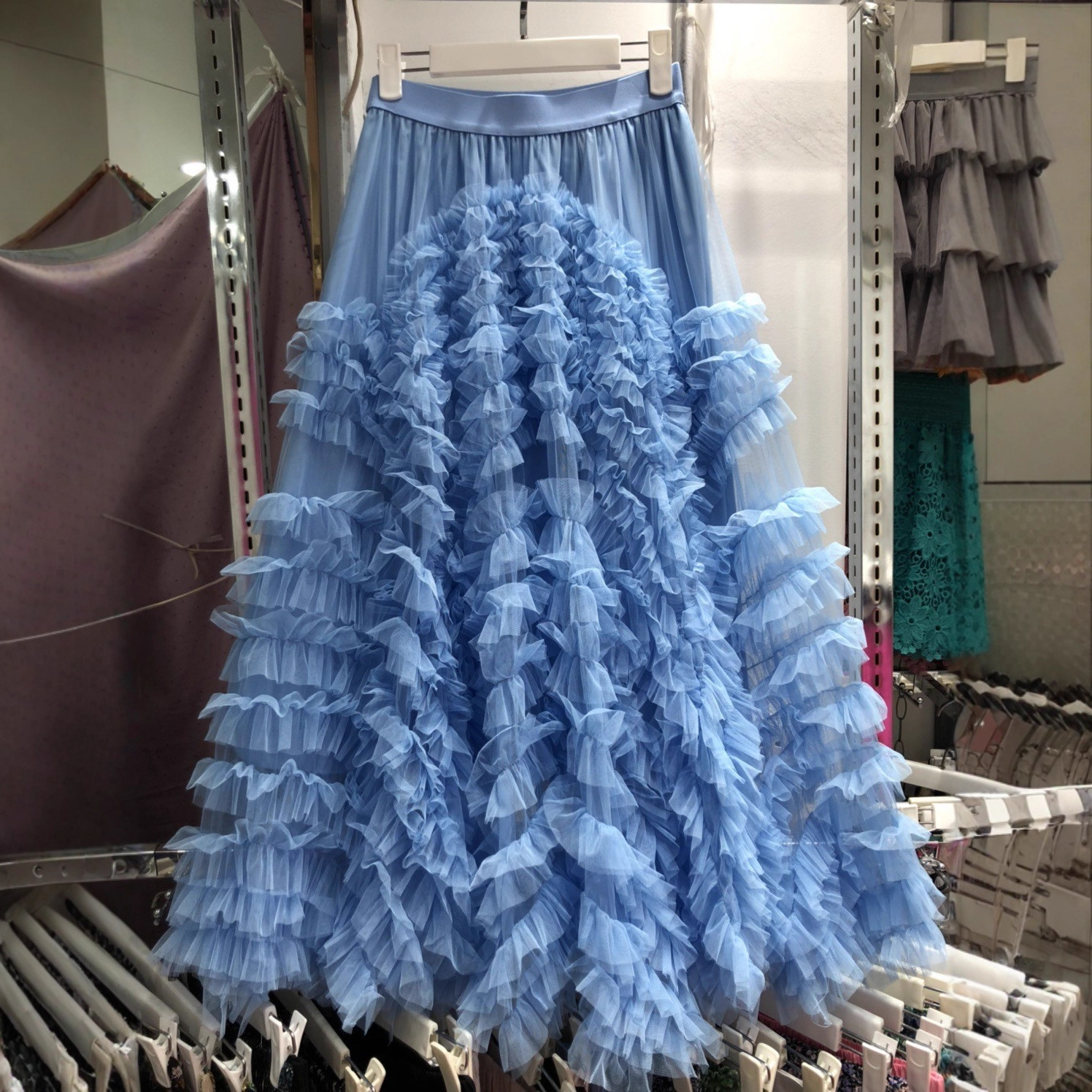 设计感高端网纱半身裙重工超级大摆长裙显瘦遮胯华丽蛋糕蓬蓬裙