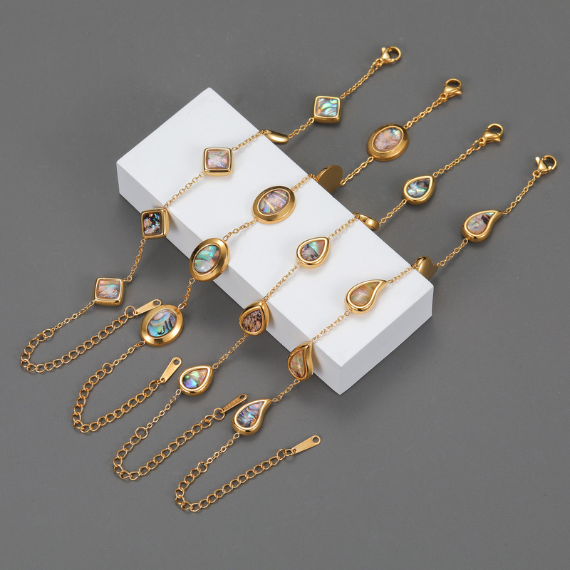 Cross-Border Hot-Selling Stainless Steel 18K Abalone Shell Geometric Bracelet, Light Luxury, High-End Feel, Non-Fading Bracelet, Gift for Girls Cross-Border Hot-Selling Stainless Steel 18K Abalone Shell Geometric Bracelet, Light Luxury, High-End Feel, Non-Fading Bracelet, Gift for Girls