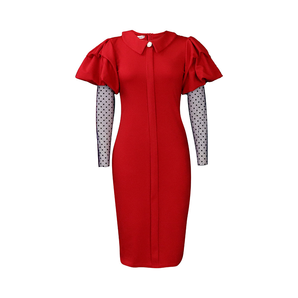 Plus Size Womens Dress Mesh Panel Pleated Design Elegant Style Autumn Winter Office Wear Wholesale Available