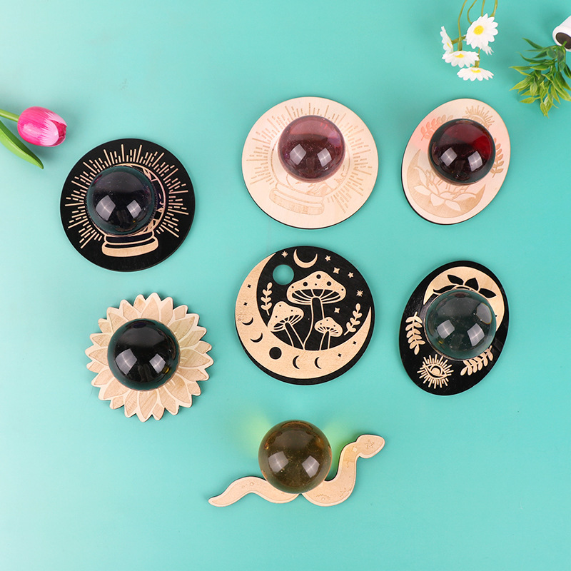 Cross-Border New Wooden Crystal Ball Display Stand Wooden Crafts Chassis Bracket DIY Wooden Ornaments Base