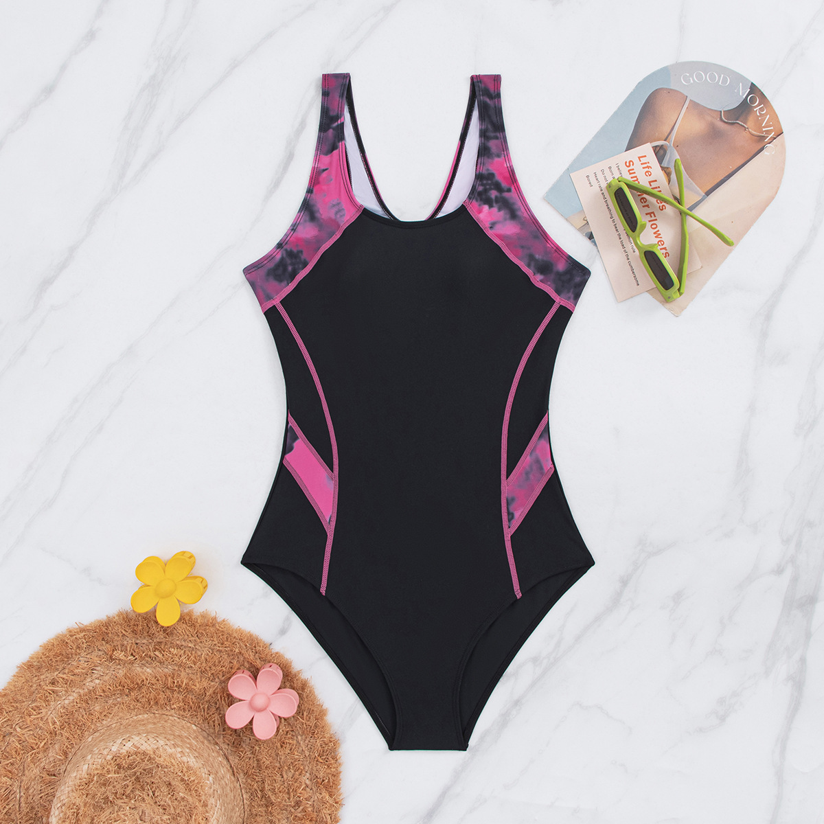 Women's Printed One Piece Swimsuit Fashionable European American Style Cross Border Swimwear Regular Fit for All Seasons_ecoleips.com