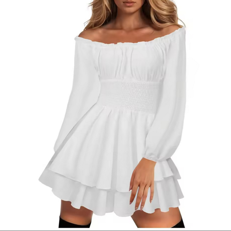 Amazon Women's Dress Skirt 2025 New Sexy European and American Short-Sleeved Skirt Sexy One-Shoulder Dress