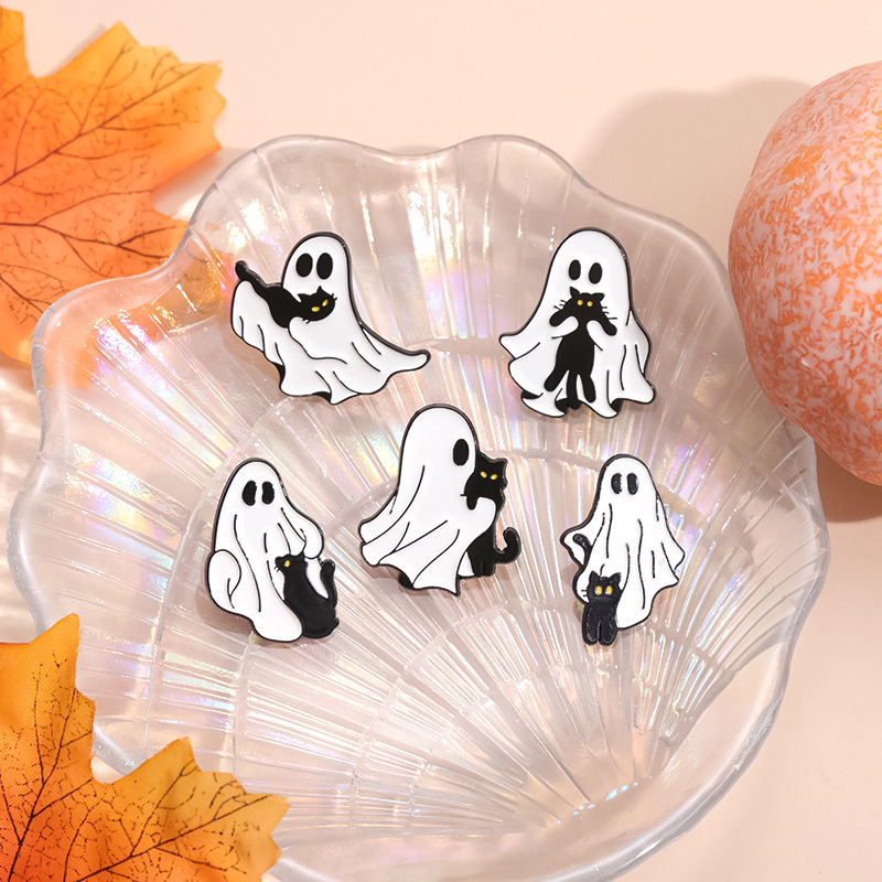 New Horror Creative Halloween Ghost Black Cat Brooch Cute Cartoon Decorative Badge Clothing Accessories Lapel Pin