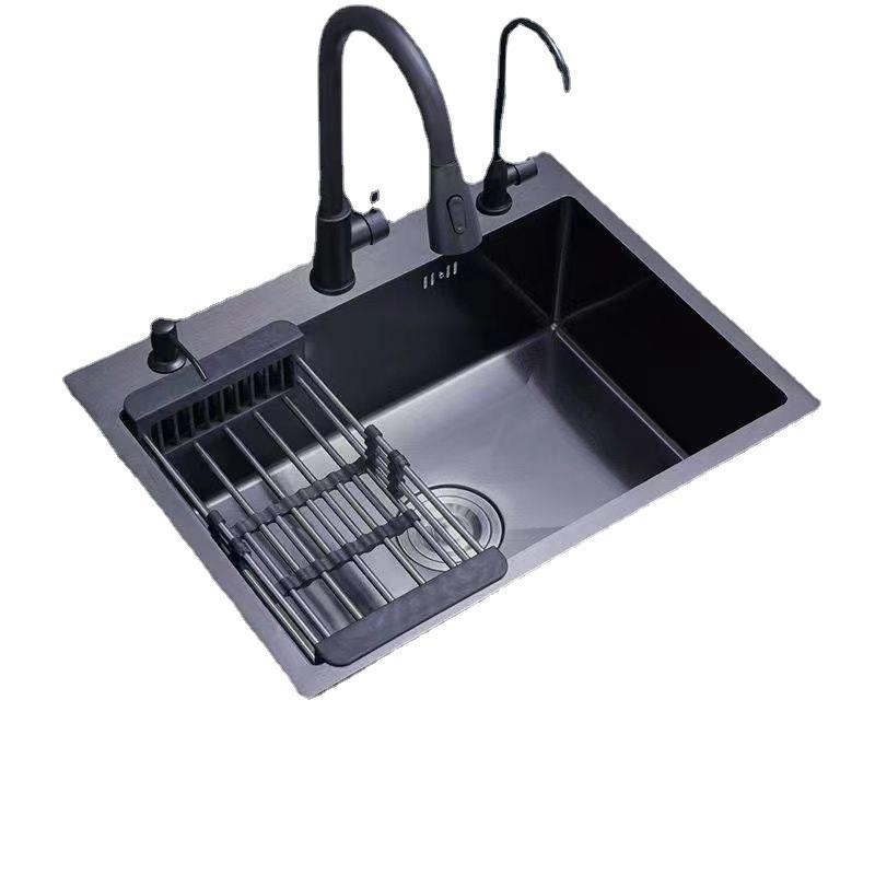 Extra grueso 304 acero inoxidable gran lavabo de un solo tanque lavavajillas de cocina doméstica lavavajillas negro nano tres agujeros tablero lavabo