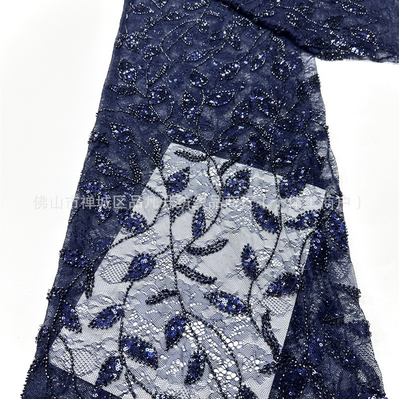 Moda de moda de fiesta vestido de vestido de tela alta fijación de encaje bordado de perlas tela de sequilla