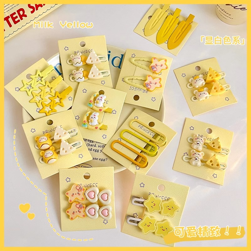 Crema amarilla Linda horquilla accesorios para el cabello femenino frente lado pelo roto flequillo clip estudiante horquilla niños clip tocado