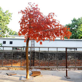 仿真红枫树婚庆商场酒店特色仿真植物造景装饰真木杆半边假红枫树