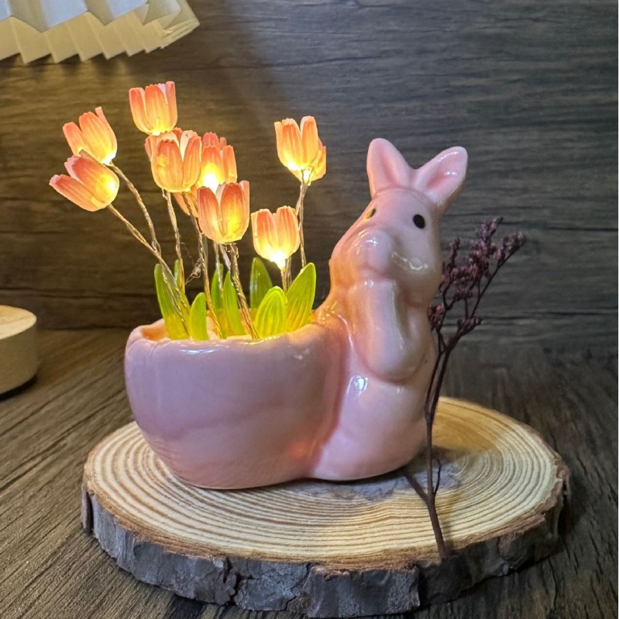 Explosiones transfronterizas pequeñas conejos tulipanas lámparas nocturnas hechas a mano DIY atmósfera de cumpleaños adornos regalos para los amantes