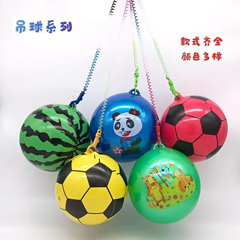 Pull-cord children's patting chain massage ball, rubber ball, soccer ball, watermelon basketball, bouncy ball inflatable toy for exercise