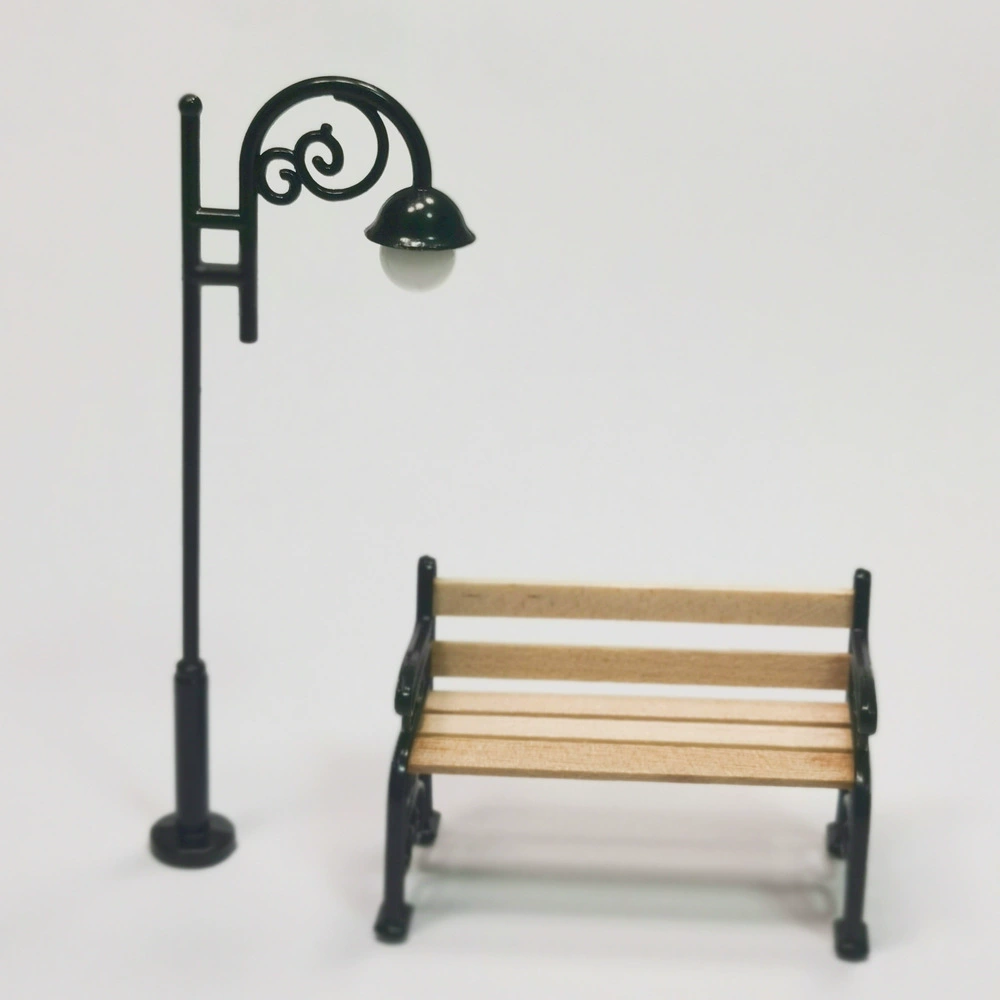 Мини-набор для кукольного домика [встроенный уличный фонарь + парковый табурет] Кукольный домик уличные скамейки украшения