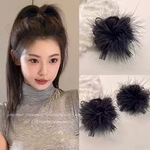 黑色羽毛抓夹高马尾固定神器蝴蝶结发夹女后脑勺2025新款鲨鱼夹