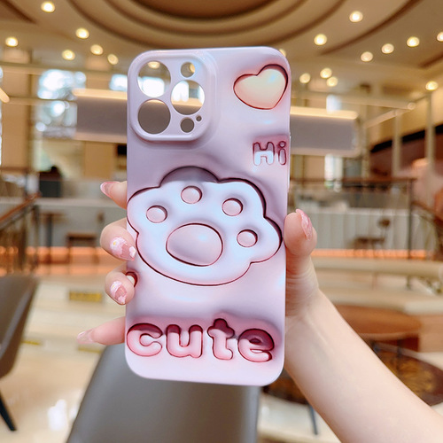 Simple and cute three-dimensional pink cat claw love mobile phone case suitable for iPhone 15pm high-end Apple protection case