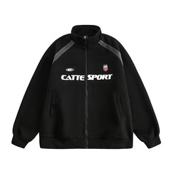 レトロな潮牌立襟カーディガン男2024春秋タイプのアルファベットプリント潮牌ゆるいカップルスポーツコート