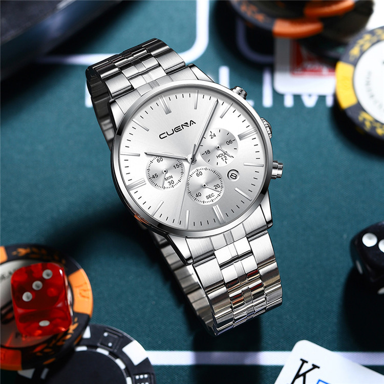 Nuevo reloj de negocios para hombres reloj de seis Pines de acero inoxidable multifuncional estudiante impermeable Comercio exterior Venta caliente
