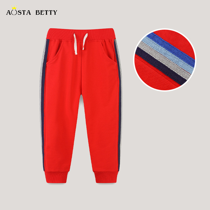 Aostabetty primavera y otoño pantalones para niños Pantalones deportivos de moda para niños de estilo europeo y americano a rayas bolsa abierta pantalones para niños