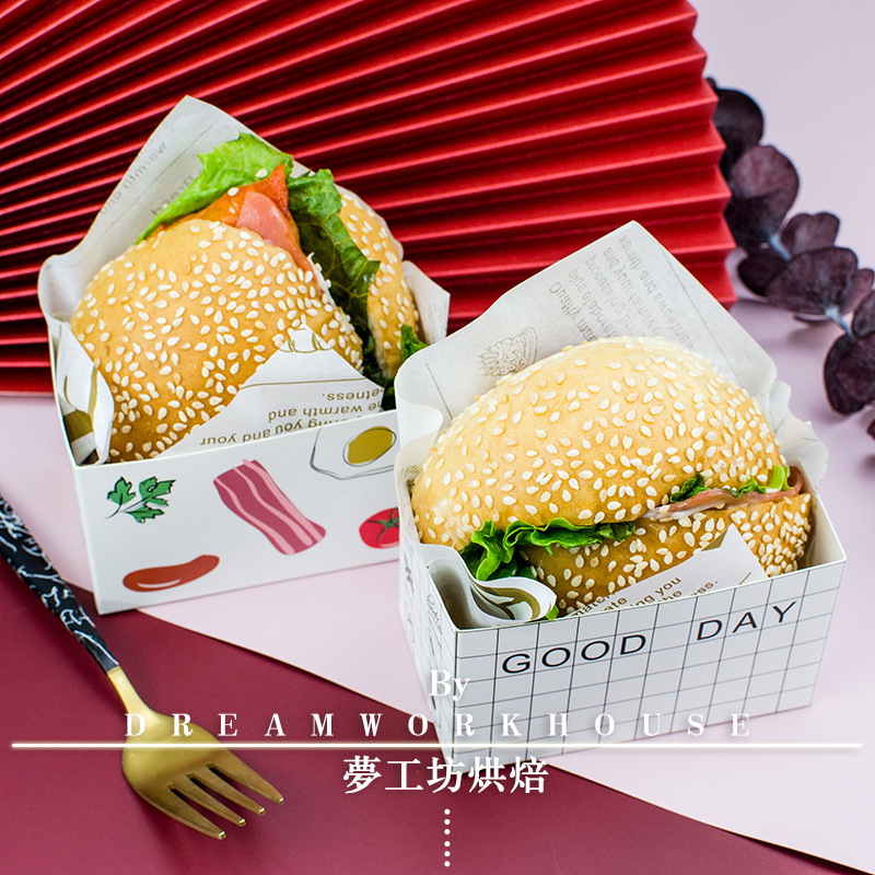 韩式网红三明治便当盒爆蛋吐司盒早餐外卖厚蛋汉堡包装盒纸托纸盒