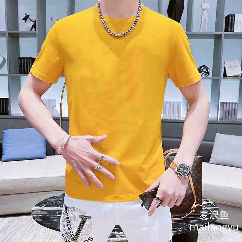 Verano nuevos hombres de moda corto cuello redondo color sólido ropa superior de manga corta Camiseta de los hombres camiseta versátil casual slim fit t