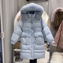A3I2025冬季新款长款过膝大毛领羽绒服过膝加厚韩版收腰白鸭绒外