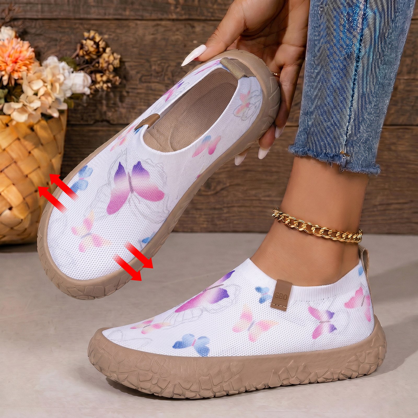 Nuevos zapatos de viaje pintados transfronterizos ligeros, zapatos transpirables, zapatos flexibles, cómodos y anchos zapatos de mujer