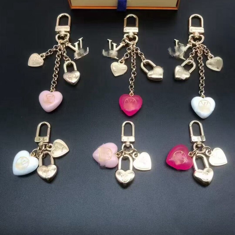 V House Louis Pink 3D Heart Keychain Bag Pendant Multiple Colors Available