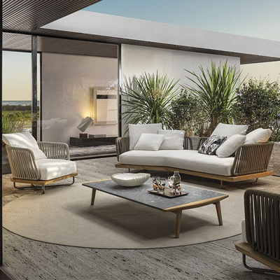 Sofá al aire libre anti-solar impermeable patio silla de ratana terraza al aire libre jardín ratana tejida muebles de teca balcón combinación de ocio