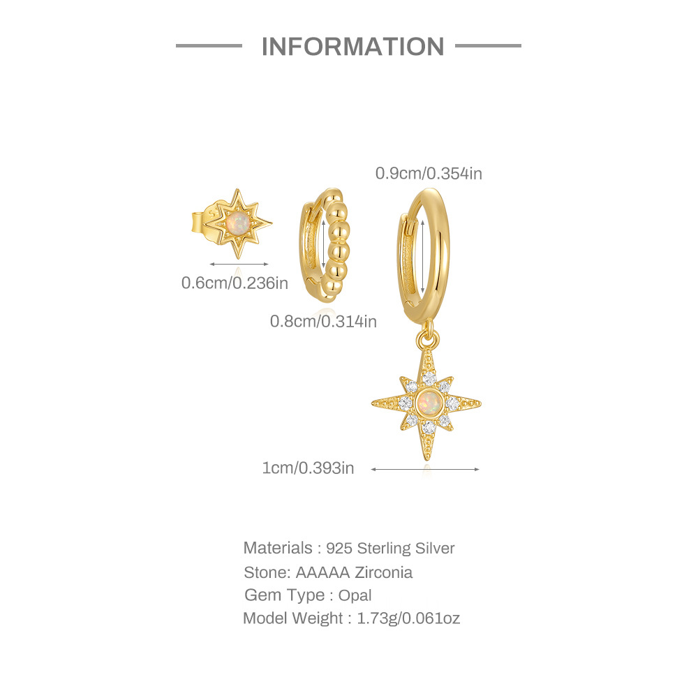 5g Weight 925 Sterling Silver Ear Needle Material Earrings Classification 3 Pieces Quantity Holiday, Travel, Selfie Occasion 925 Sterling Silver Material Geometric, Star Pattern Women's Gender Plating Design Simple Style Style 3 Pieces 925 Sterling Silver Geometric Star Earrings 3