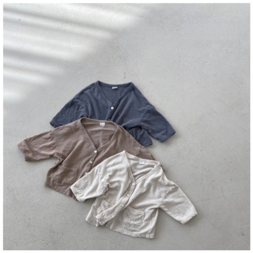 Korean version ins summer versatile air-conditioned long-sleeved cardigan for boys and girls thin cotton skin-friendly infant sun protection clothing and anti-mosquito jacket